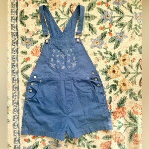 Vintage Blue Embroidered Overall Shorts S